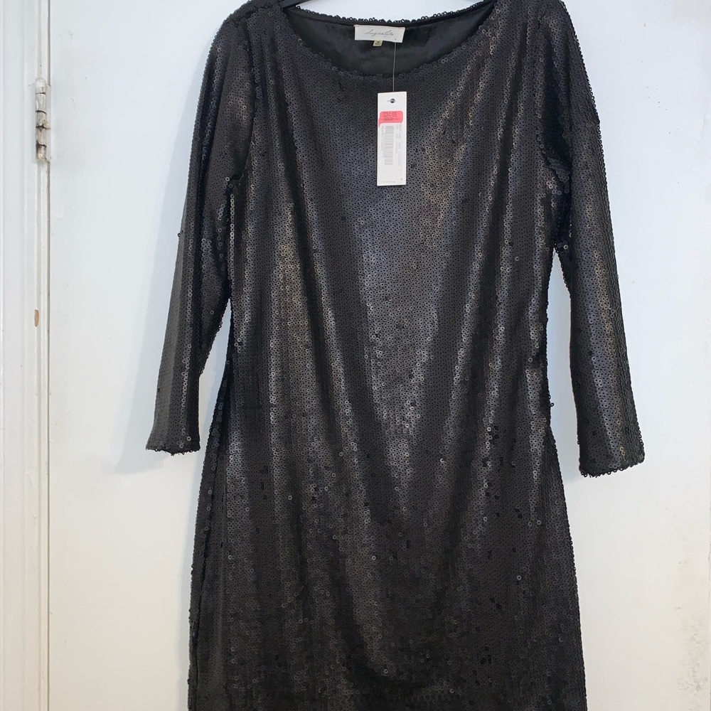 Sugarlips Black Sequin Long Sleeve Shift Dress
